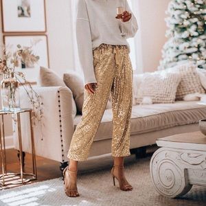 Gold Sequin High Waisted Joggers